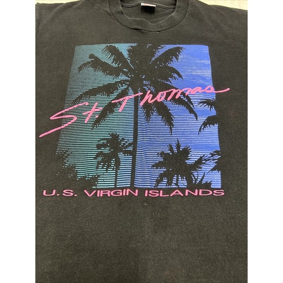 Vtg St. Thomas Virgin Islands Black Palm Tree Beach T-Shirt Single Stitch Size L - Picture 2 of 8